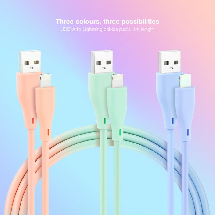 Nanocable Pack de 3 Cables Lightning a USB 2.0, 1 m, Colores Rosa, Azul y Verde